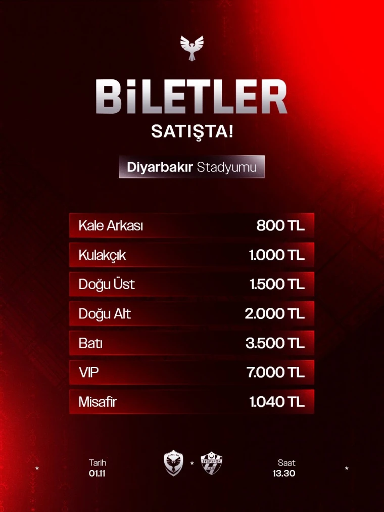 Amedspor-Eyüpspor maçı bilet fiyatları